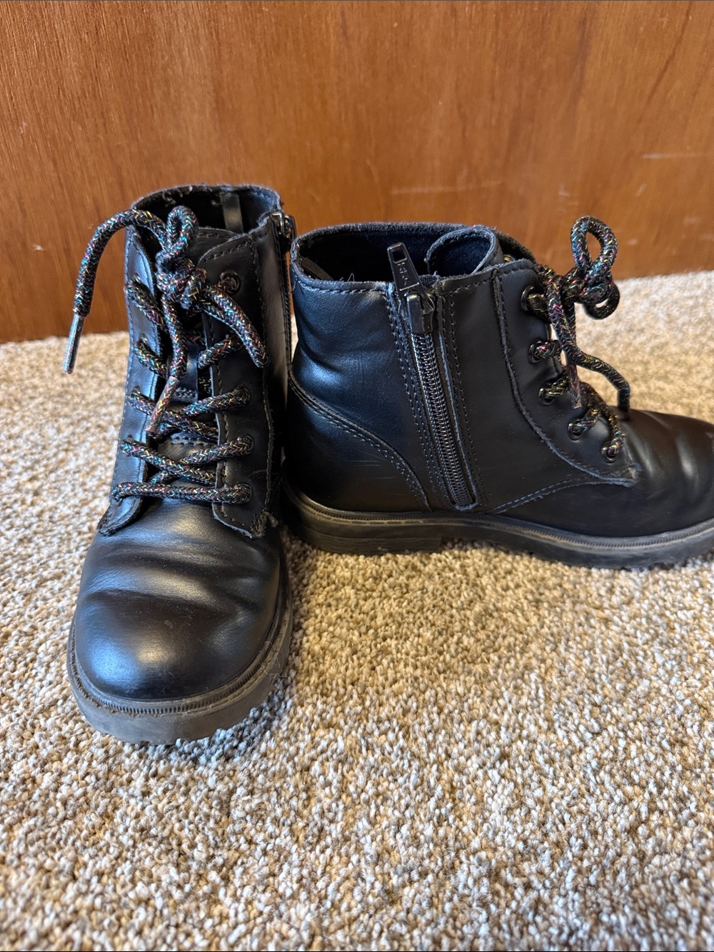 Old Navy Black Lace-Up Kids Ankle Boots with Side Zipper